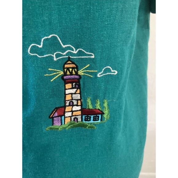 Country Concepts Dress M Teal Green Linen Cotton Midi Shift Lighthouse Solid - Picture 4 of 8